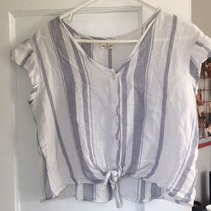 White and blue striped shirt